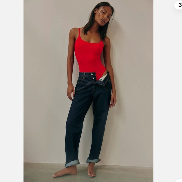 Free People Intimately Bodysuit Red Ribbed One-Piece Layer Women’s Size M NWOT - Picture 3 of 13